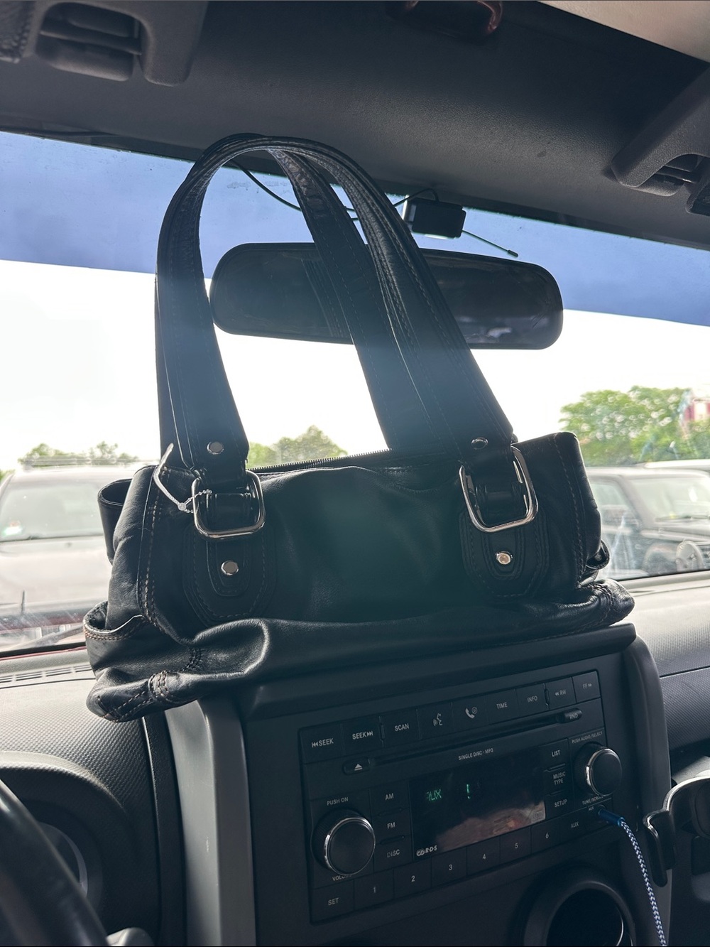 Fossil Black Leather Satchel with Silver Hardware
